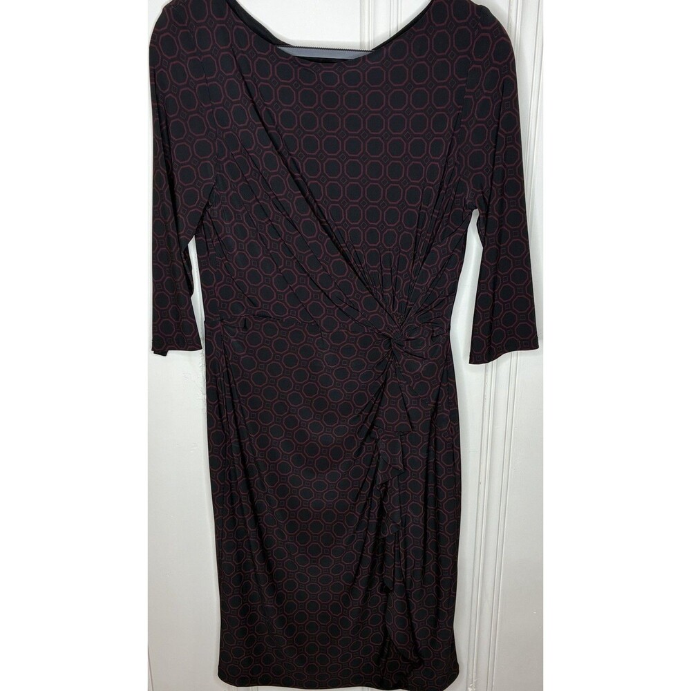 Lauren RL faux wrap jersey knit sheath dress side-cinch Sz 10 draped fit wedding